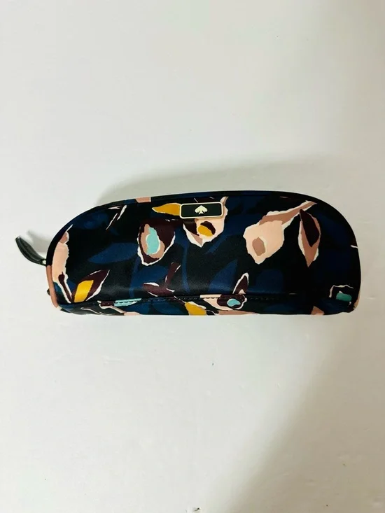 Kate Spade Pencil/Makeup/Change Bag Navy BLK Beige Abstract Flowers NWT - Picture 2 of 9
